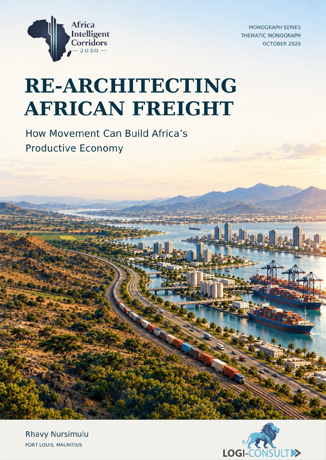 Re-Architecting African Freight: How Movement Can Build Africa’s Productive Economy, by Rhavy Nursimulu, FCILT. October 2026 edition cover.